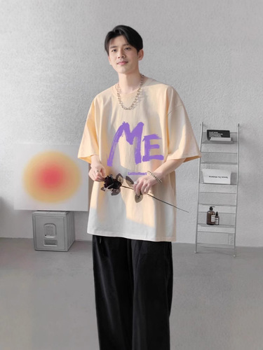 American street style heavy-duty short-sleeve t-shirt for men, summer 2025 new fashion loose fit versatile half-sleeve clothing, Instagram-style t-shirt