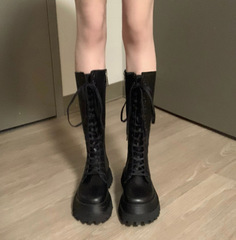 Stylish Short Heel Side Zip Leather Cowboy Boots with Thick Platform and Zipper for Women