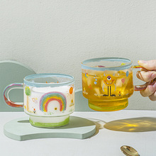 CYBIL HOME 可叠放卡通玻璃杯马克杯耐热家用可爱治愈早餐杯小怪