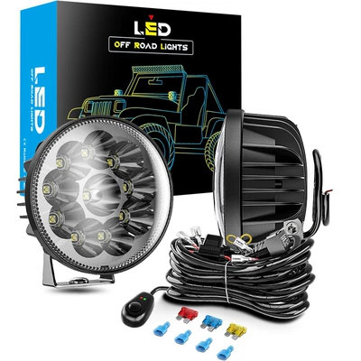 Dxz【Tax Not Included】Round Car Led Work Light Spotlight Driving Light with Wiring Harness Off-Road Spotlight Set (İşçi projektorları)