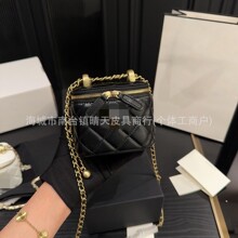 羊皮小香风小金球盒子包双珠菱格迷你链条包单肩斜挎口红小废包