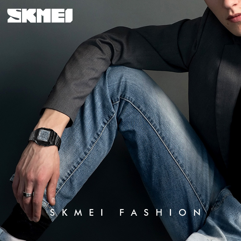 Skmei transfronterizo popular retro pequeño reloj de oro reloj de hombre simple Moda impermeable reloj electrónico multifuncional