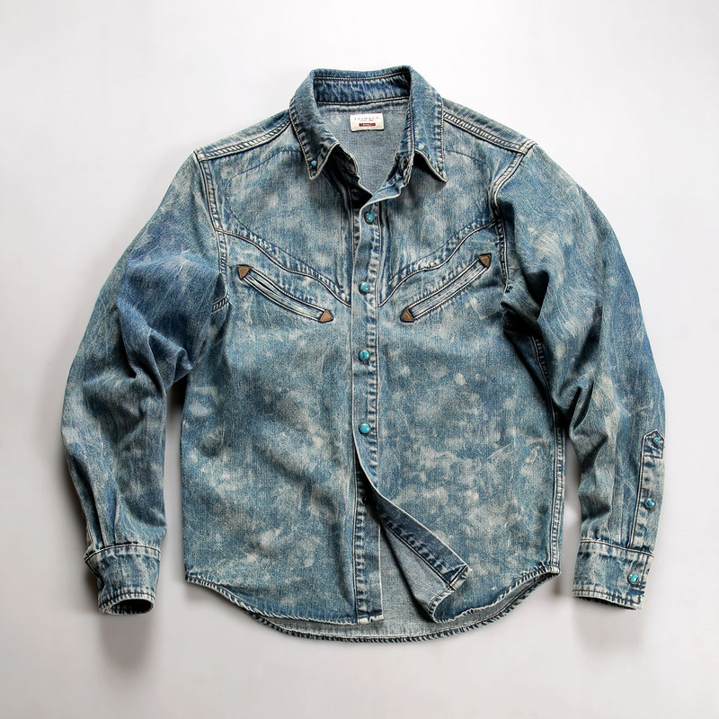 Non-Rl Retro Denim Shirt Men's Casual Men's and Women's Imitation Turquoise Button Casual Long-Sleeved Cotton Shirt