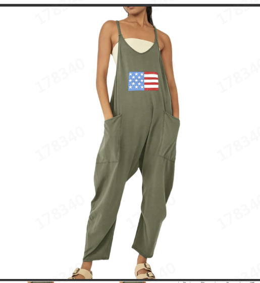 Ropa de mujer europea y americana 2024 verano nuevo estilo Amazon casual bolsillo tirantes de punto pantalones de una pieza pantalones con tirantes mujeres image 38