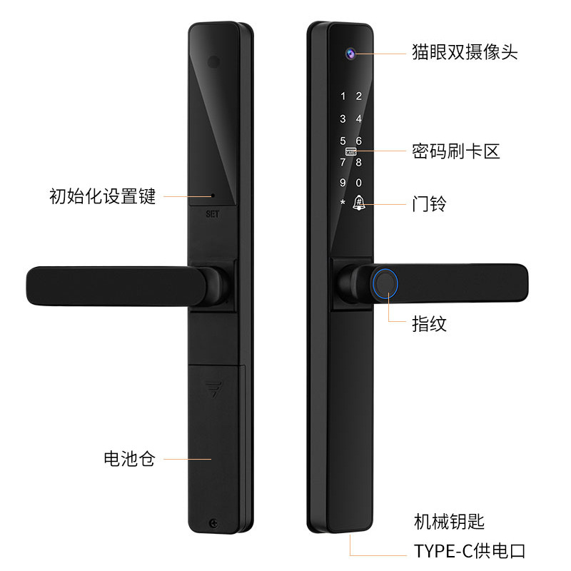 防水铝合金断桥铝智能锁可视猫眼通通涂鸦家用刷卡指纹钥匙密码锁