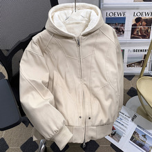 2024年新款百搭外套男秋冬款美式复古拉链连帽羊羔绒保暖休闲夹克