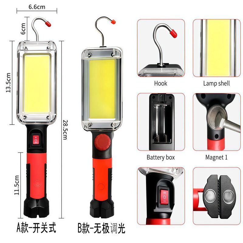 Cross Border LED Work Light USB Portable Flashlight Magnet Hook Camping Light COB Rechargeable 18650 Flashlight