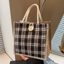 ins亚麻饭盒菜篮子包包女2024时尚外出单肩手提包上班提饭手拎包