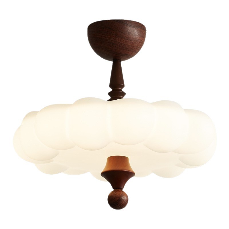 Araña de dormitorio 2025 nueva lámpara de habitación de dormitorio principal de color nogal de estilo antiguo lámpara de estudio de protección ocular en forma de nube blanca lechosa
