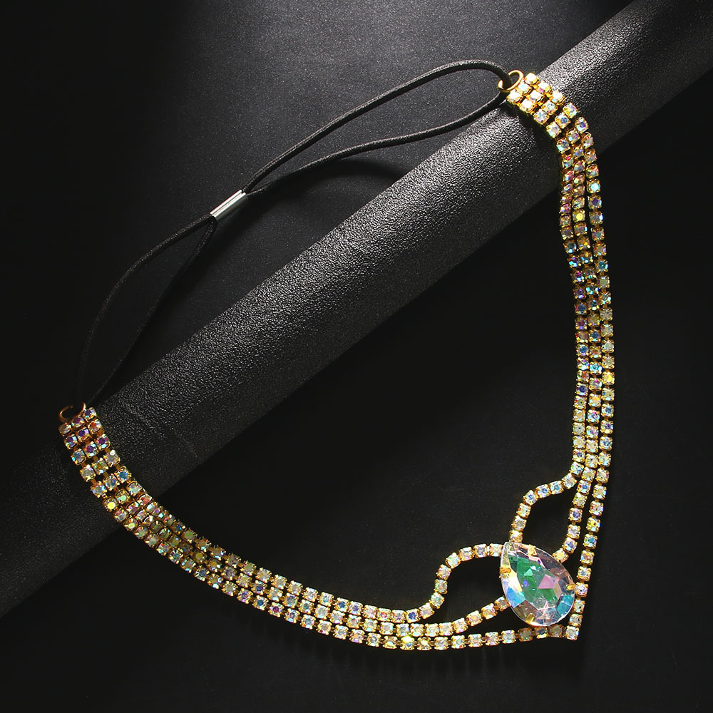 multi drainage drop forehead chain hair accessories exotic AB diamond high end headdress bride accessories female_voghion.com