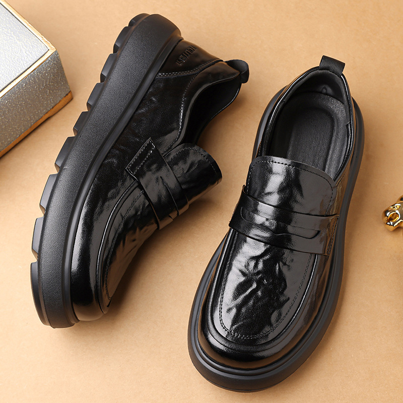 Men's Thick Sole Breathable Casual Leather Shoes Comfort Slip-On Shoes 2025 Fall New_vogvips.com
