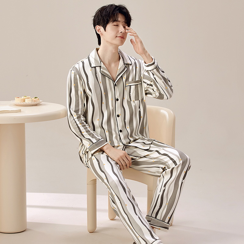 2024 nuevo pijama de hombre primavera y otoño cuadrado manga larga suelta grande casual se puede usar fuera conjunto de ropa de casa