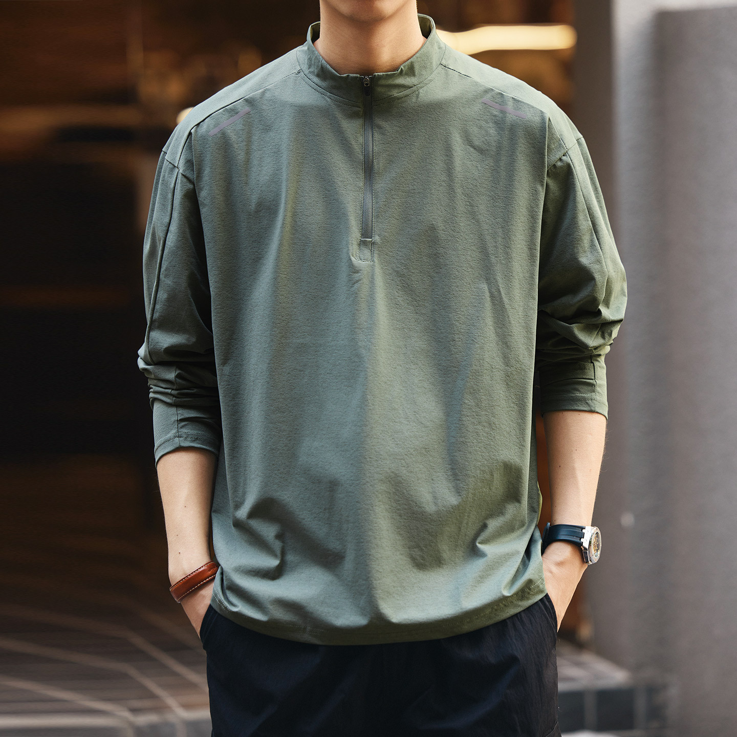 Hot American Outdoor Cycling Half Turtleneck Zipper Long-Sleeved T-Shirt Men's Autum New Hiking Quick-Drying Bottoming Shirt