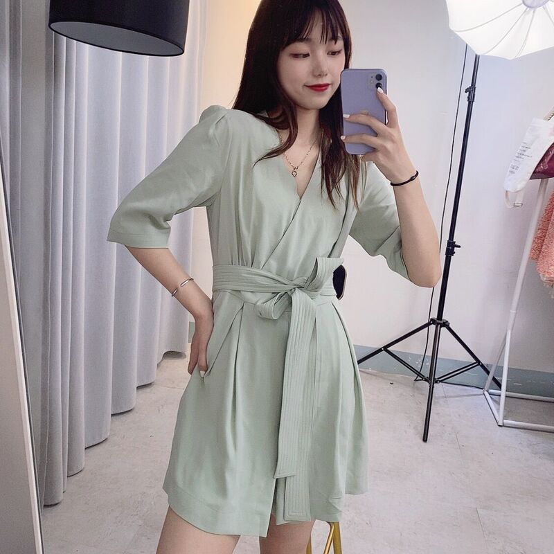 Simeng Produces Black and Green [Heavy Acetic Acid Jumpsuit] 77 Acetic Acid ~! Skinny temperament UP UP! K0547