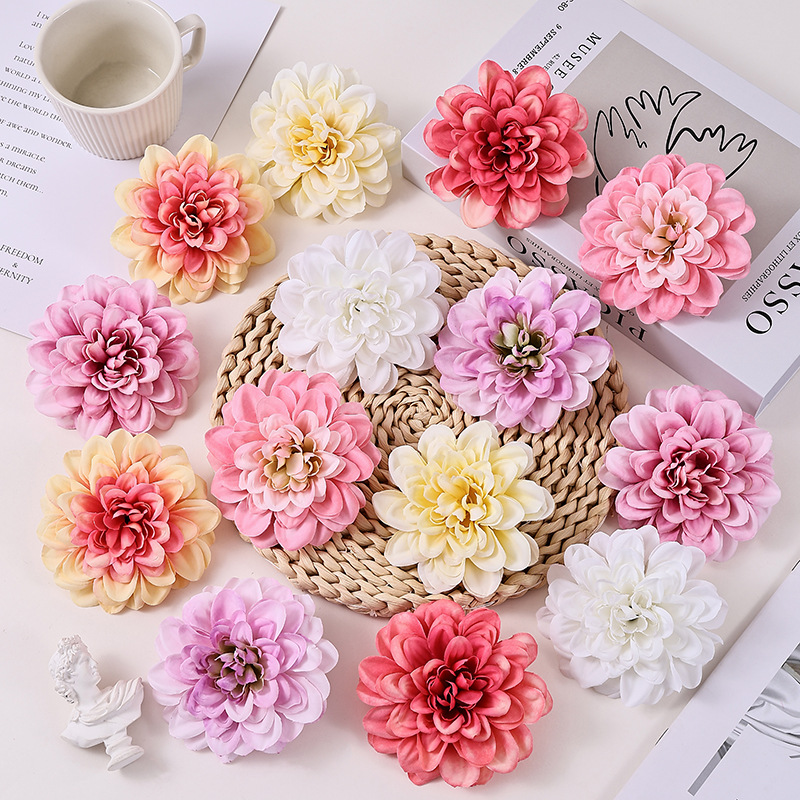 Dahlia Artificial Flower Heads Wedding Decoration DIY Materials Wreath Headdress Photography Scene Arrangement Simulated Floral Art