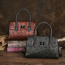 新款真皮手提女士复古手提包中国风旗袍女包头层牛皮做旧单肩新款