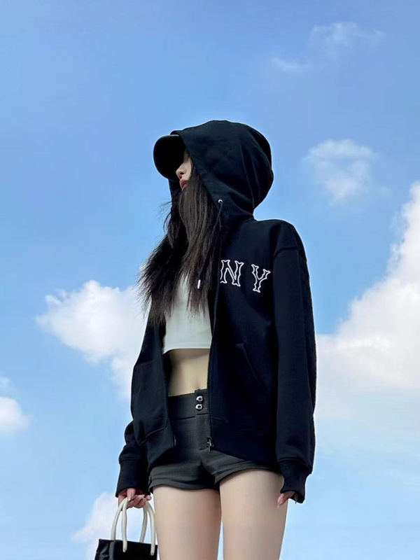 正确版MLB潮牌新款拉链前后字母LOGO男女情侣款休闲连帽卫衣外套|undefined