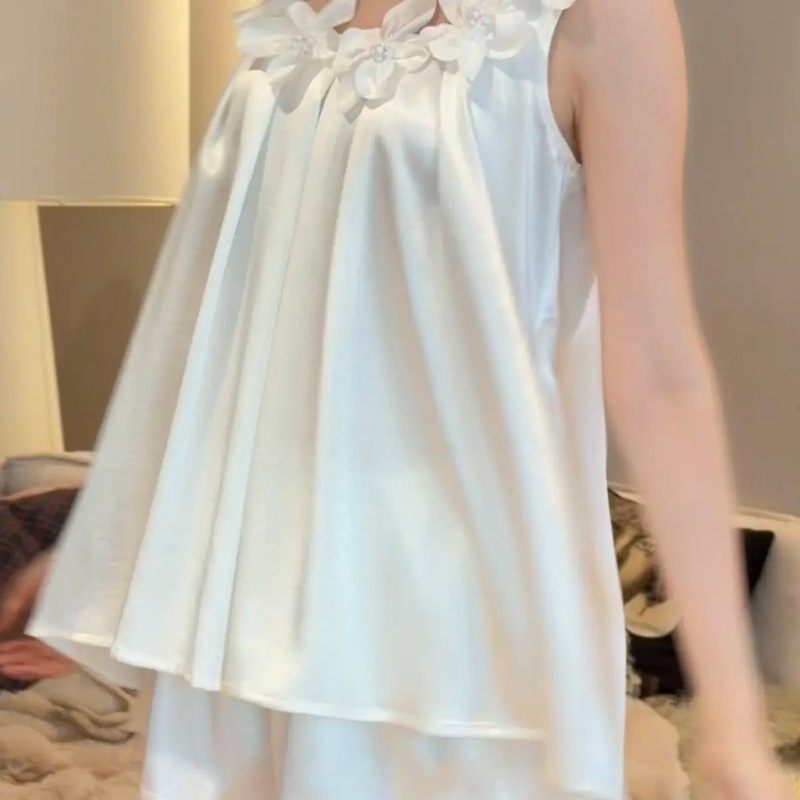 〈Pearl White Gardenia〉French-style pure desire high-end small white floral camisole shorts long skirt nightdress loungewear 〈Pearl White Gardenia〉French-style pure desire high-end small white floral camisole shorts long skirt nightdress loungewear