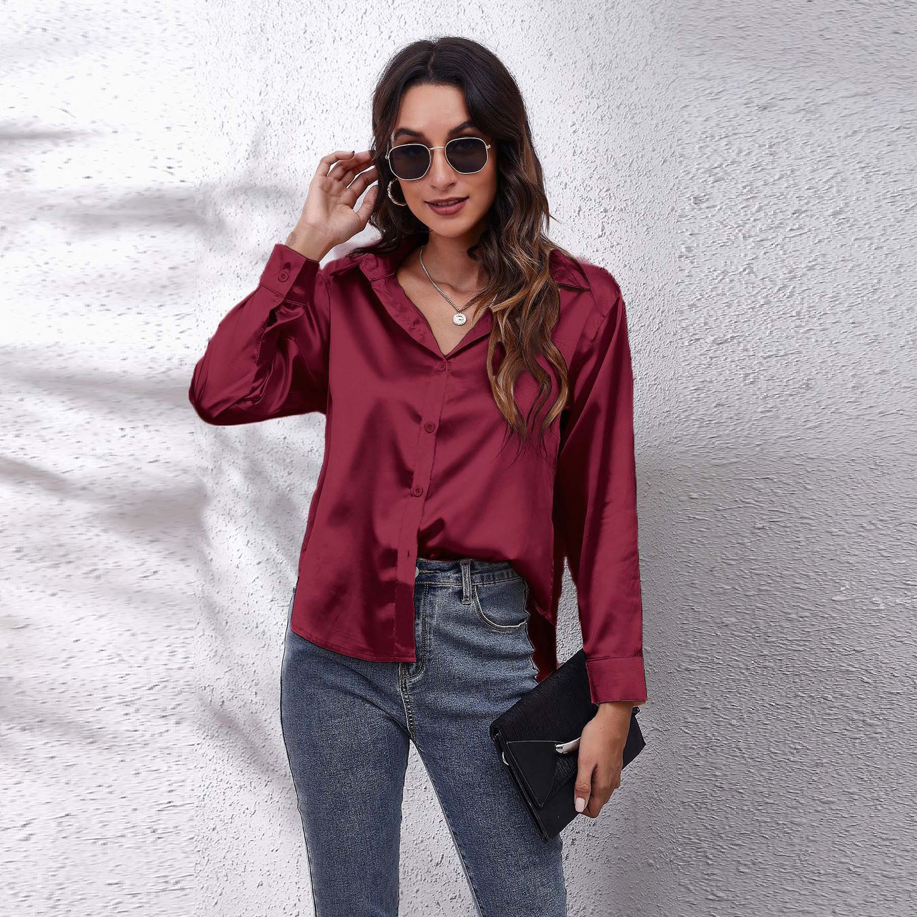 23 Colors, 7 Sizes In Stock, Satin Silk Long-sleeve Shirt, New Style, European And American Foreign Trade_ecoleips.com