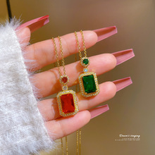 【钛钢】奢华方块气质微镶钻项链女转运珠ins网红锁骨链配饰品