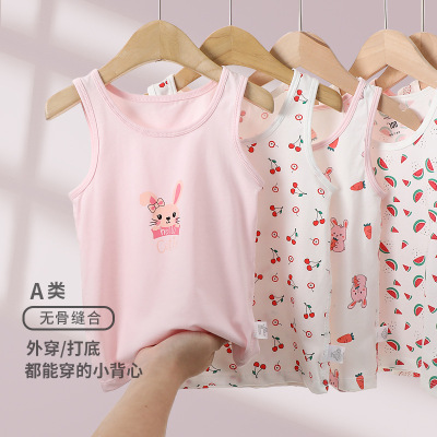 无骨童装夏季新款纯棉儿童背心吊带男女童卡通印花圆领衫一件代发|ms