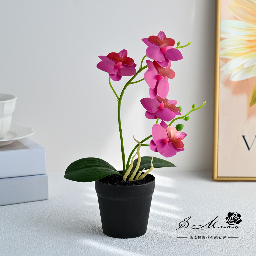 Dos dientes cinco flores sensación de mano pequeña orquídea mariposa imitación bonsai flores falsas decoración del hogar fotografía flores artificiales flores de boda