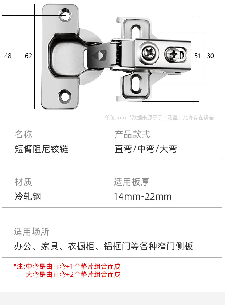雷启短臂铰链橱柜五金铰链窄侧板衣柜折页美式阻尼缓冲合页门铰-阿里巴巴