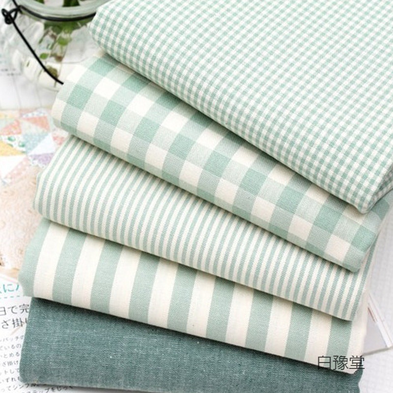 日韩风格纯棉布料条纹格子田园床单面料桌布抱枕沙发床帘布料|ru