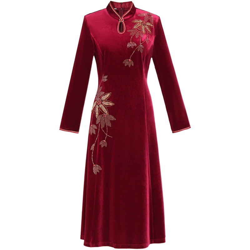 Молодая мама средних лет свадебное платье свекровь свадебный банкет золотой бархатный чонсам модное платье невесты благородная свадьба