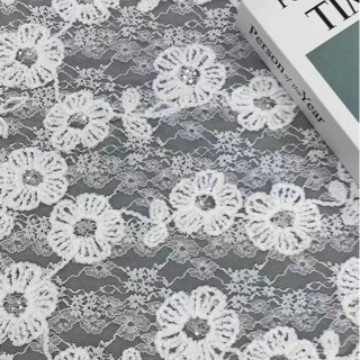 满幅绳绣工艺亮片花朵无弹雪尼尔蕾丝面料女装旗袍婚纱家居服布料