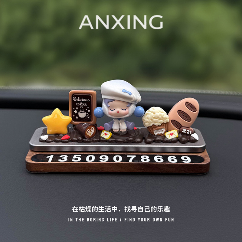 Temporary Parking Number Plate Pop Mart Car Temporary Moving Phone Number Sign Creative Decoration High-End 2025 New Model for Women