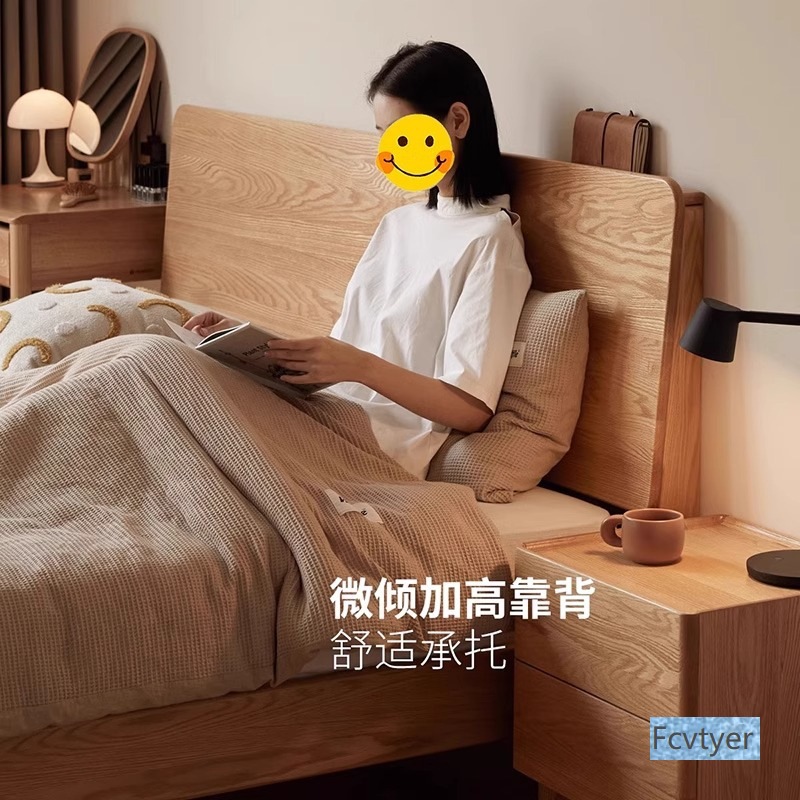 All Solid Wood Bed for Home Use 1.8m Double Bed Master Bedroom 1.5m Rubber Wood Simple Modern Small Apartment Single Bed Frame