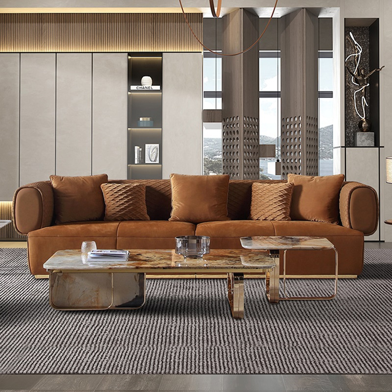 Italian light luxury CC genuine leather sofa, big brand faux leather sofa, modern villa, large flat woven leather art sofa