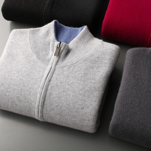 Autumn and Winter New Cashmere Sweater Men's Zipper Half Turtleneck Cardigan Loose Thickeneded Double-Ply Outwear Double-Sided Cashmere Sweater