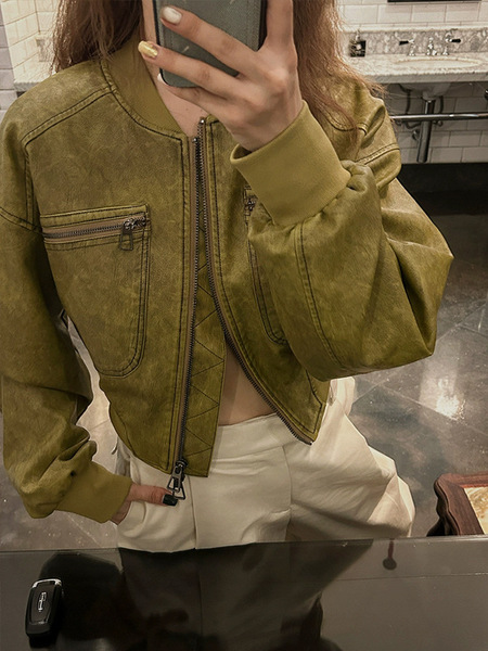 Retro autumn design short polyurethane jacket