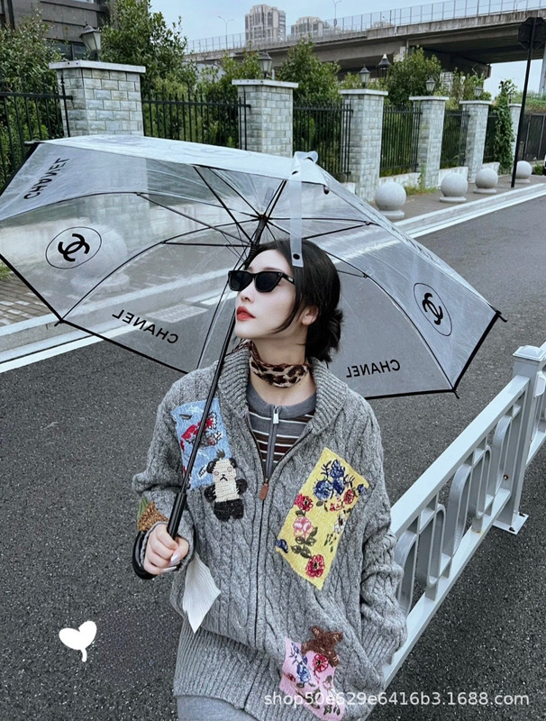 25秋冬新款复古艺术贴布熊翻领针织开衫女宽松毛衣上衣女|undefined