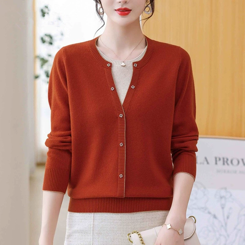 Трикотажная рубашка из искусственной шерсти из двух частей, женская верхняя одежда, топ контрастных цветов, молодой пуловер, одежда для мамы, зима