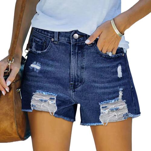 Factory High-Waisted Distressed Elastic Slim-Fit Chic Denim Shorts for Women