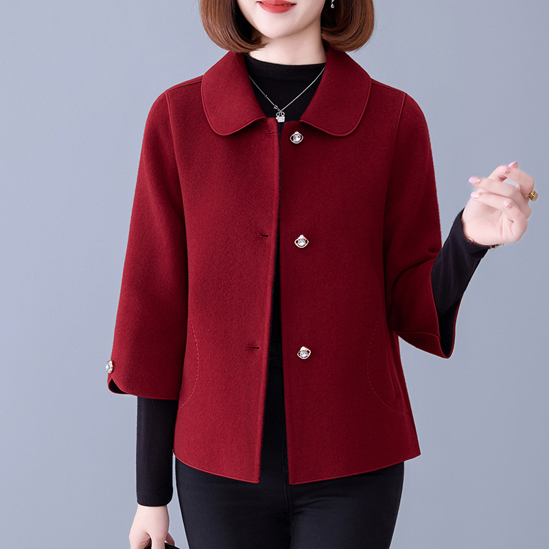 婚宴妈妈喜服毛呢子外套中老年人2025新款高端保暖双面呢羊毛大衣
