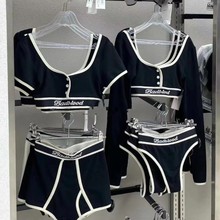 韩国badblood bcac短款长袖T恤女小众U领美式辣妹运动跳舞上衣潮
