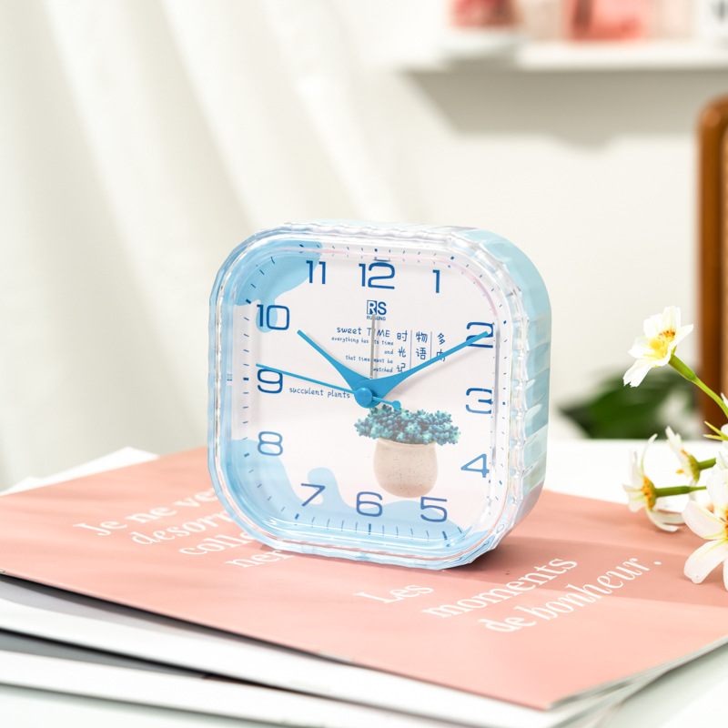 Fábrica directa despertador de cristal cuadrado simple escaneo silencioso movimiento estudiantes y niños pueden usar atmósfera conveniente