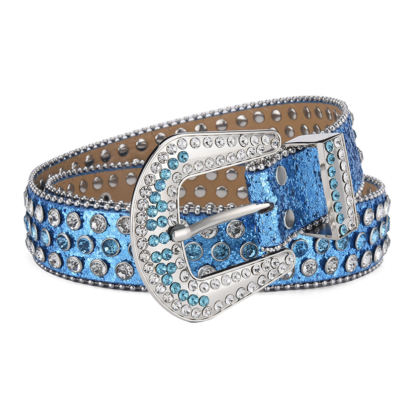 Moda europea y americana para hombres y mujeres cinturón punk Denim Rock y2g estilo de moda remache rhinestone con incrustaciones cinturón ancho para hombres