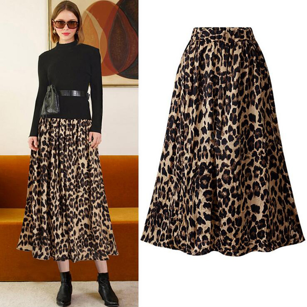 Plus Size Leopard Print Mid-Length Skirt NSYF40290