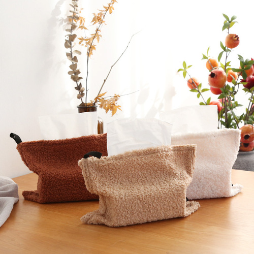 Beautiful element circle velvet household living room tissue bag Nordic Teddy velvet desktop tissue set paper box tissue box