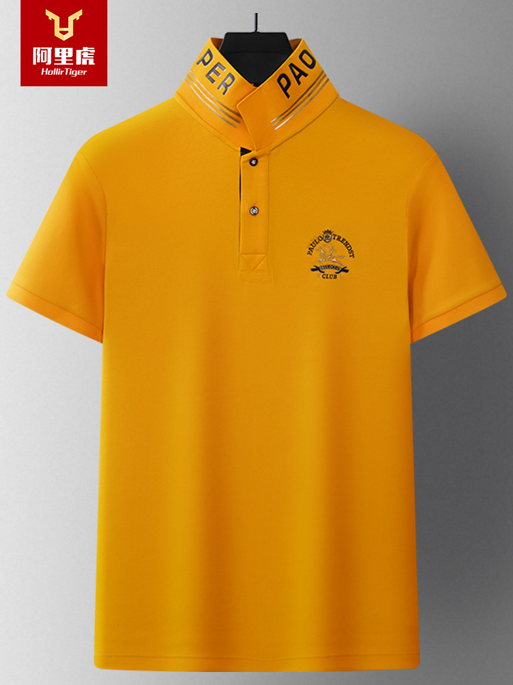 Элитная летняя шелковая футболка polo, короткий рукав, с вышивкой