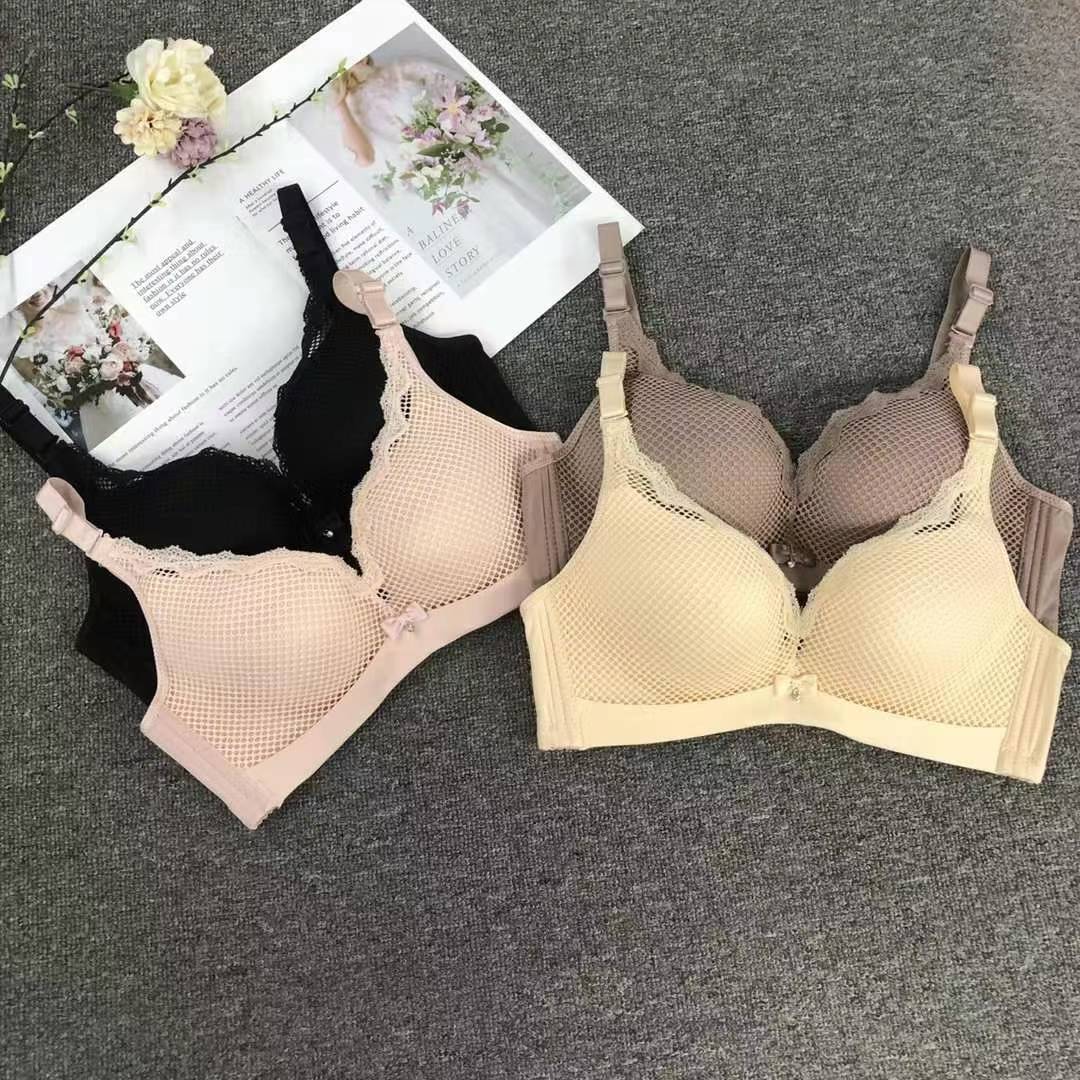 Nuevo sujetador de moda de encaje jacquard transpirable ajustable cómodo lado plegable doble botón ropa interior mujer