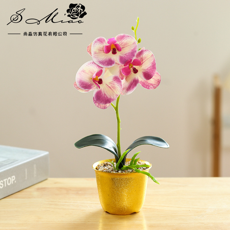 Orquídea de mariposa de tres cabezas de flores falsas bonsai estilo nórdico decoración interior flores artificiales imitación de maceta image 11