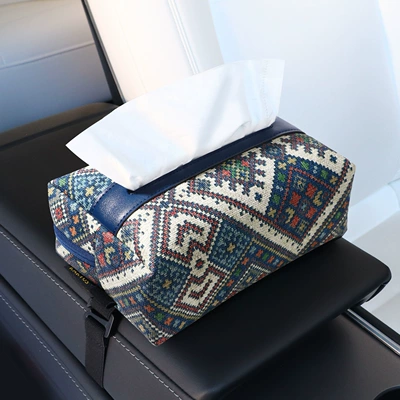 Car Tissue Box Chinese Style Car 2025 New Tissue Box Armrest Box Tissue Bag Ethnic Style Leather Paper Tissue Box