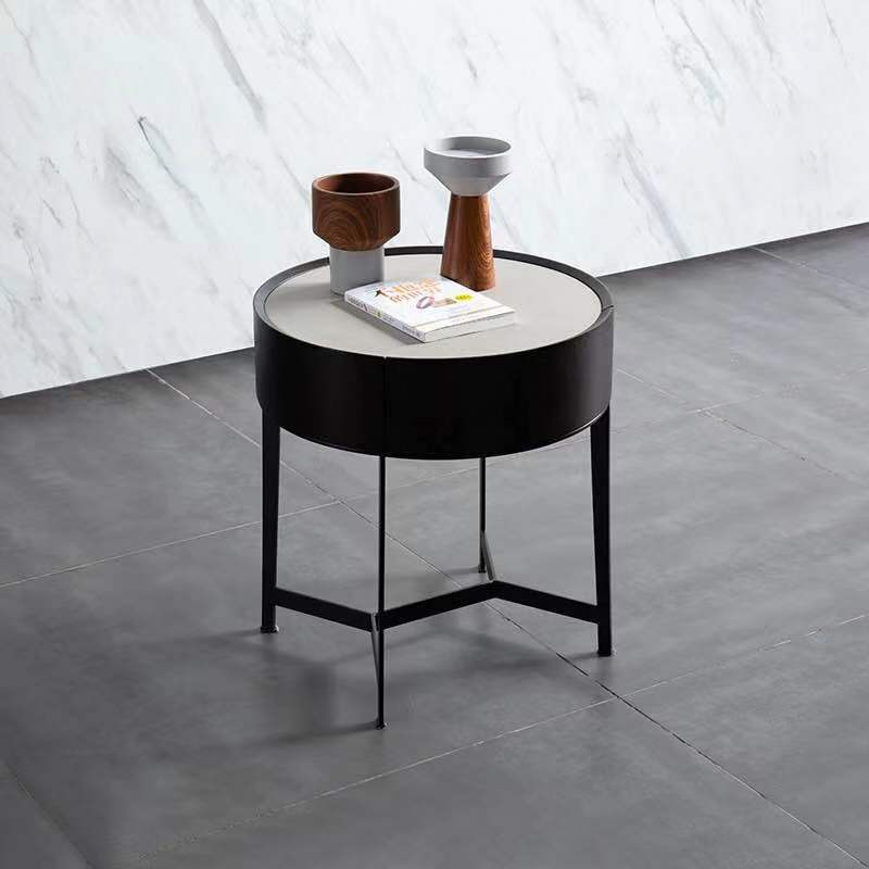 Italian designer-style round stone bedside table, Nordic trendy room minimalist storage cabinet, home accent stand