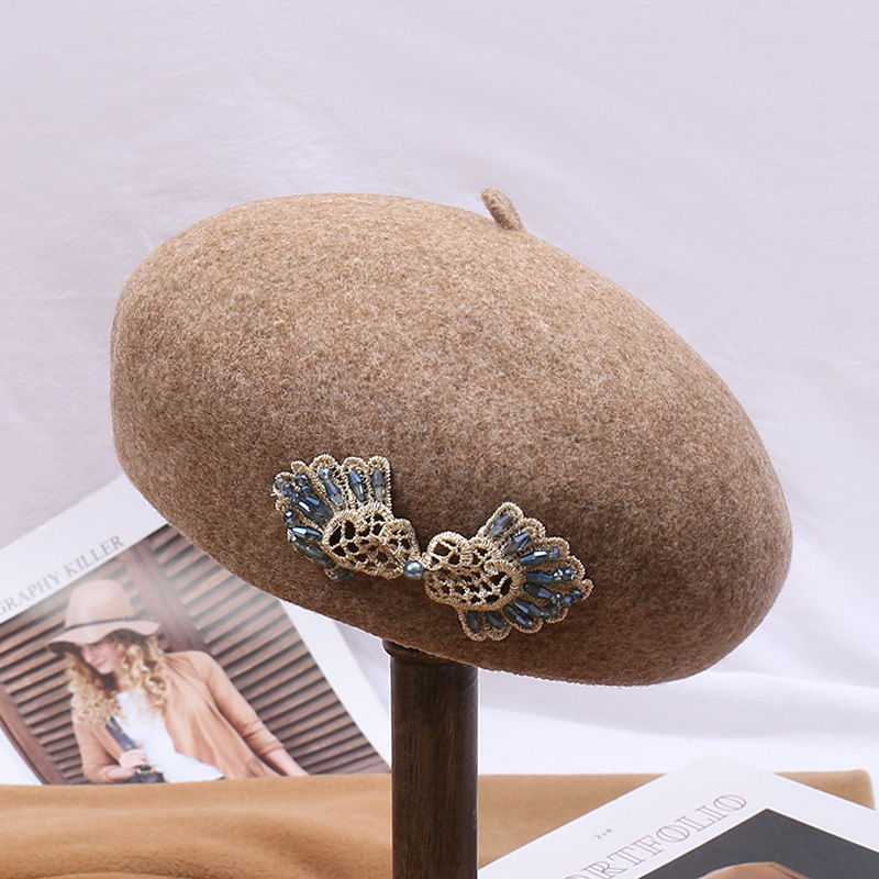 Autunno e inverno, nuova moda da donna, berretto retrò in lana di cristallo, cappello da pittore, versione coreana, versatile berretto di lana_voghion.com
